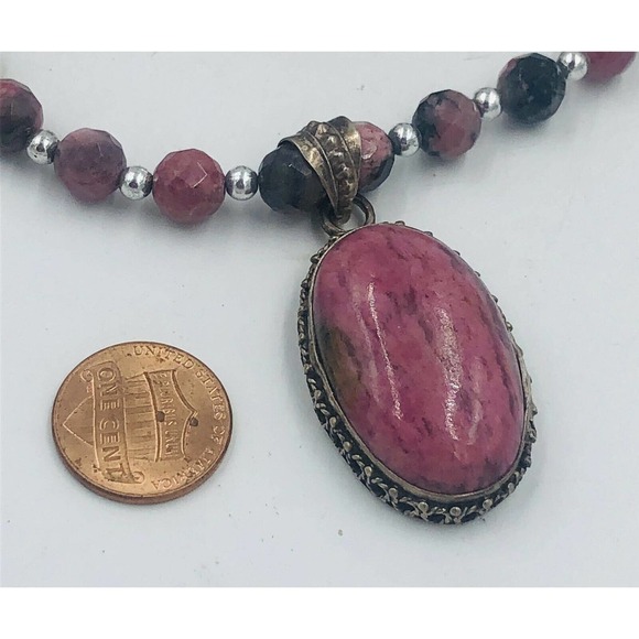 Sterling Silver pink Rhodondite pendant Faceted Bead Necklace Artisan - Picture 12 of 12